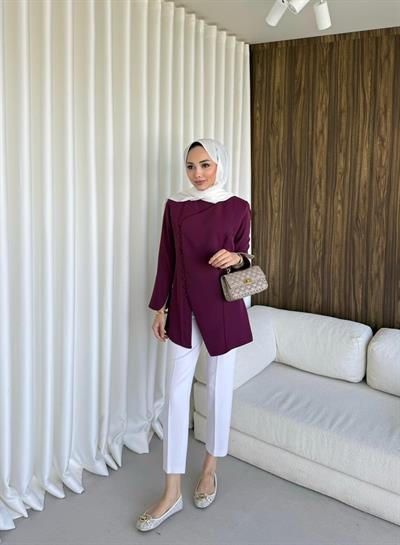 Britt Düğmeli Tunik Burgundy