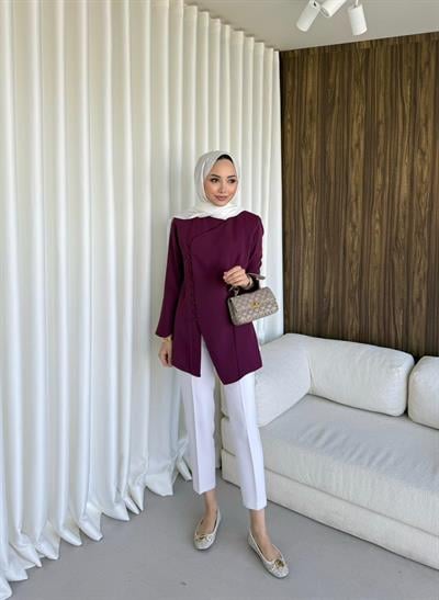 Britt Düğmeli Tunik Burgundy