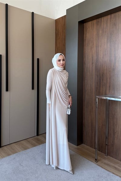 Drapeli Nahide Elbise bej 