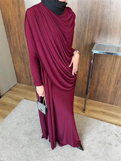 Drapeli Nahide Elbise bordo 