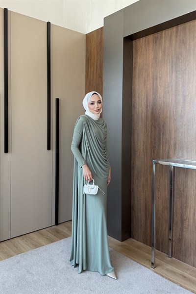 Drapeli Nahide Elbise yeşil 