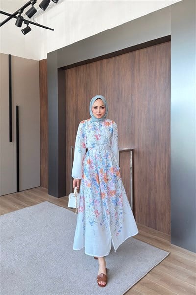 Flora britt düğmeli elbise beyaz 