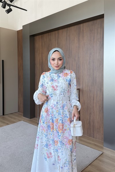 Flora britt düğmeli elbise beyaz 