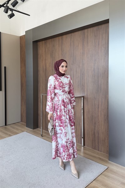 Flora britt düğmeli elbise bordo