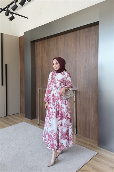 Flora britt düğmeli elbise bordo