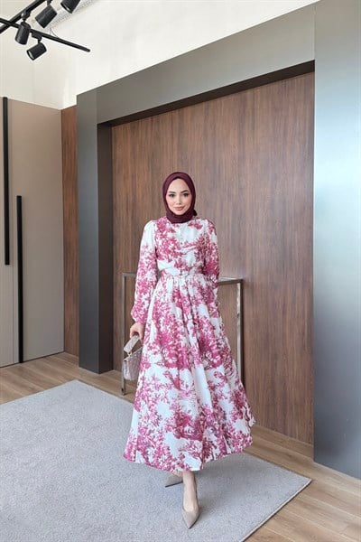 Flora britt düğmeli elbise bordo