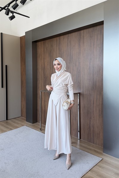 Gülcan Pantolonlu Takım bej