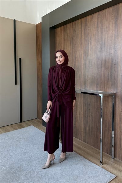Gülcan Pantolonlu Takım bordo