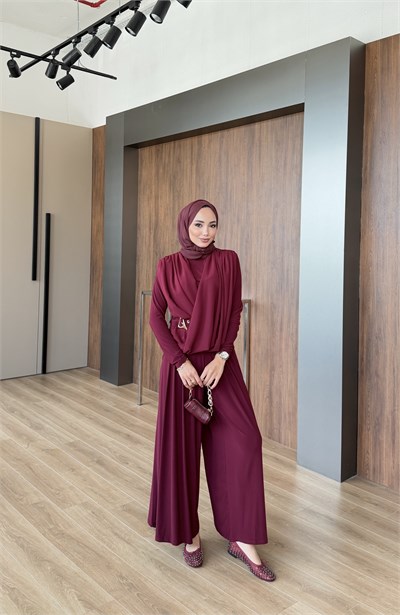 Nagehan Pantolonlu Takım Bordo 