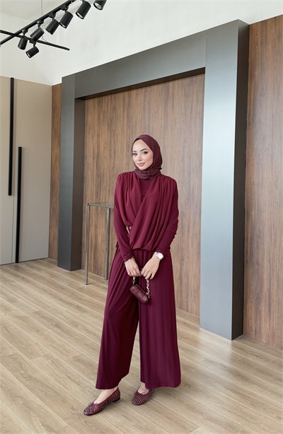 Nagehan Pantolonlu Takım Bordo 