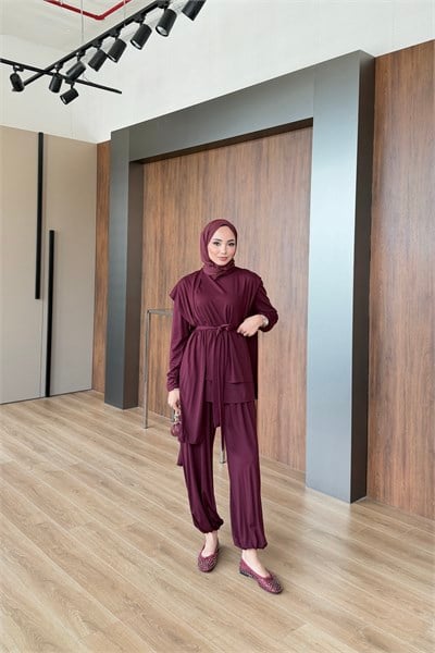 Nara Oysho Pantolon Takım Bordo