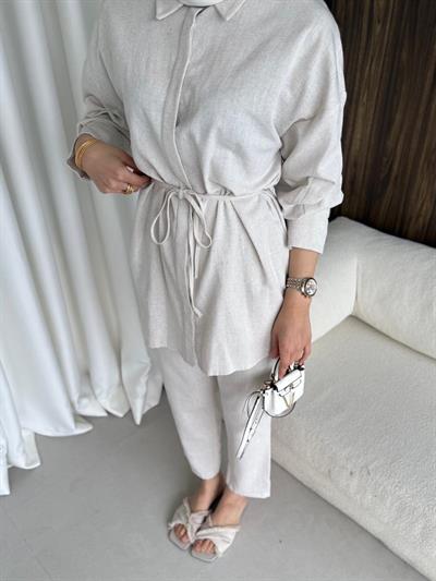 Pantalonlu Keten Takım Naturel