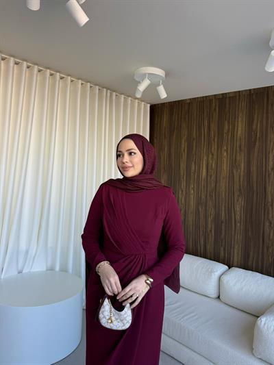 Rana Krep Elbise Bordo