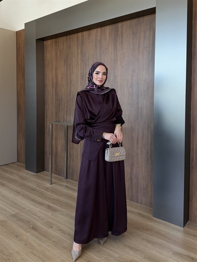 Saten Pantolonlu Takım Mürdüm