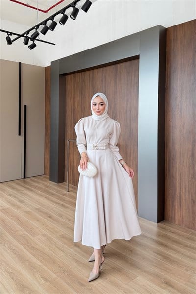 Yasemin Kemerli Elbise Beyaz