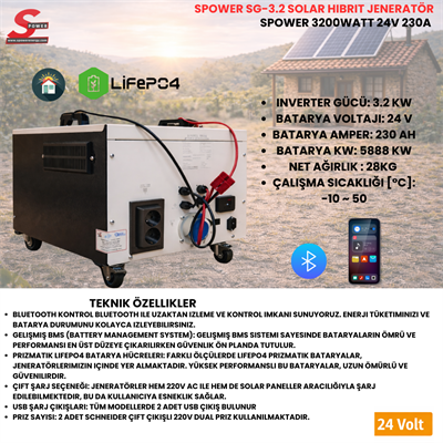 Spower Energy Solar Hibrit Jeneratör Sg-3.2 230AH 24 230(3200 Watt) 