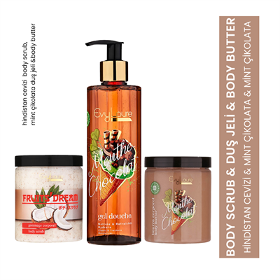 EvyLaure Çikolatalı, Hindistan Cevizli Vücut Bakım Seti | Tam Kapsamlı Bakım