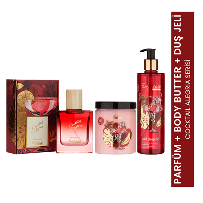 EvyLaure Cocktail Alégria Bakım Seti | Duş Jeli, Body Butter, Parfüm | Mango ve Tropikal Dokunuş