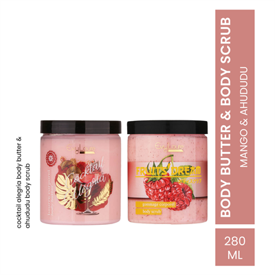 EvyLaure Doğal Bakım İkilisi | Ahududu Vücut Peelingi ve Mango Nemlendirici Krem | 2li Set
