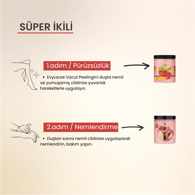 EvyLaure Doğal Bakım İkilisi | Ahududu Vücut Peelingi ve Mango Nemlendirici Krem | 2li Set