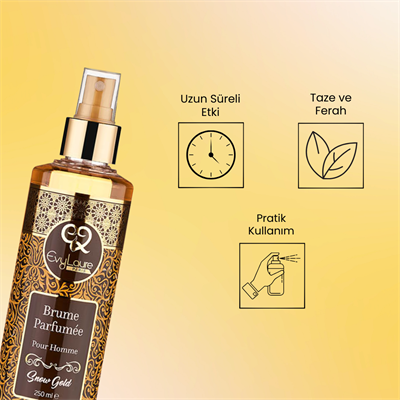 EvyLaure Erkek Parfümistik Vücut Parfümü |  Snow Gold Body Splash | Ferahlık ve Zarafet | 250 ml 