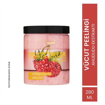EvyLaure Fruits Dream Vücut Peelingi | Ahududu Ekstraktlı | Canlandırıcı ve Nemlendirici | 280 ml 