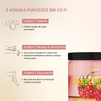 EvyLaure Fruits Dream Vücut Peelingi | Ahududu Ekstraktlı | Canlandırıcı ve Nemlendirici | 280 ml 