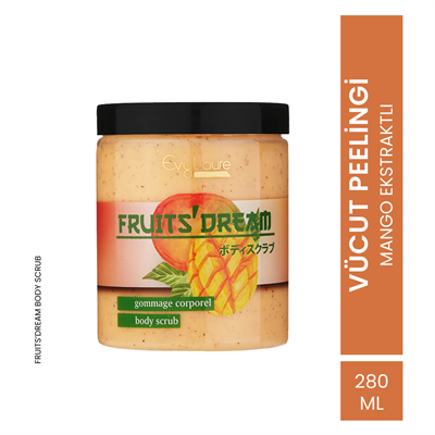 EvyLaure Fruits Dream Vücut Peelingi | Mango Ekstraktlı | Arındırıcı ve Nemlendirici | 280 ml 
