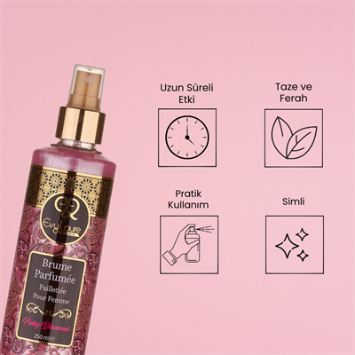 EvyLaure Kadın Simli Vücut Parfümü | Pinky Diamond Body Splash | Işıltılı Ferahlık | 250 ml