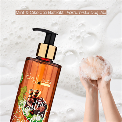EvyLaure Menthe Chocolat Parfümistik Duş Jeli - Yoğun Nemlendirici ve Ferahlatıcı - Çikolata ve Mint Ekstraktlı - 300 ml