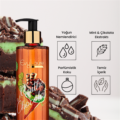 EvyLaure Menthe Chocolat Parfümistik Duş Jeli - Yoğun Nemlendirici ve Ferahlatıcı - Çikolata ve Mint Ekstraktlı - 300 ml