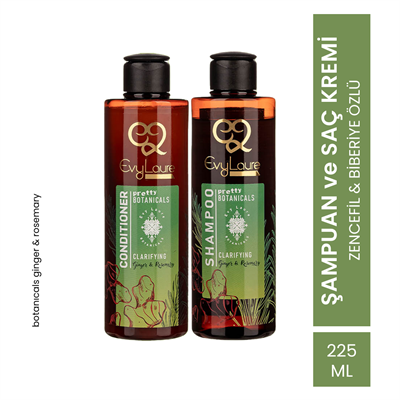 EvyLaure Zencefil & Biberiye Özlü Saç Bakım Seti | Arındırıcı ve Canlandırıcı Şampuan & Saç Kremi | 450 ml