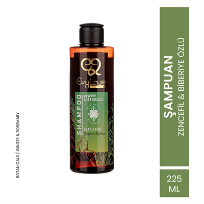 EvyLaure Zencefil ve Biberiye Özlü Şampuan - Arındırıcı & Canlandırıcı Botanicals - 225 ml