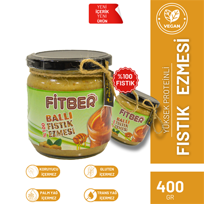 VEGAN Doğal Fıstık Ezmesi Ballı 400gr YÜKSEK PROTEİNLİ (DİYETİSYEN ONAYLI)