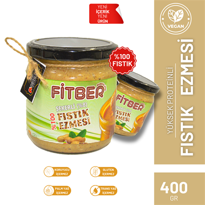 VEGAN Doğal Fıstık Ezmesi Şekerli 400gr YÜKSEK PROTEİNLİ (DİYETİSYEN ONAYLI)