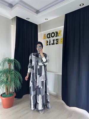 Meyra Elbise- Beyaz Gri 