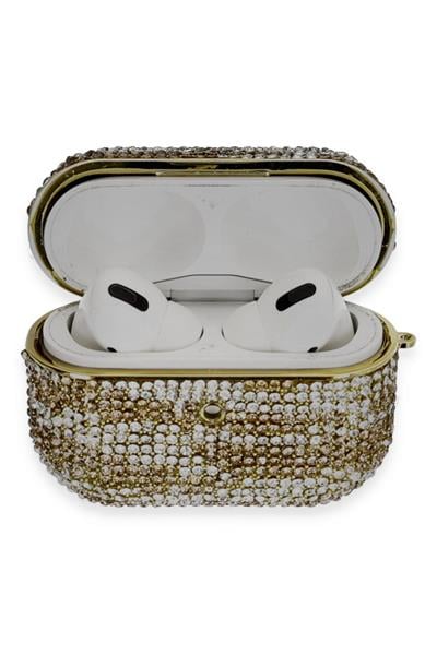 Apple Airpods Pro 2 (2.nesil) Klor Taşlı Kılıf - Gold