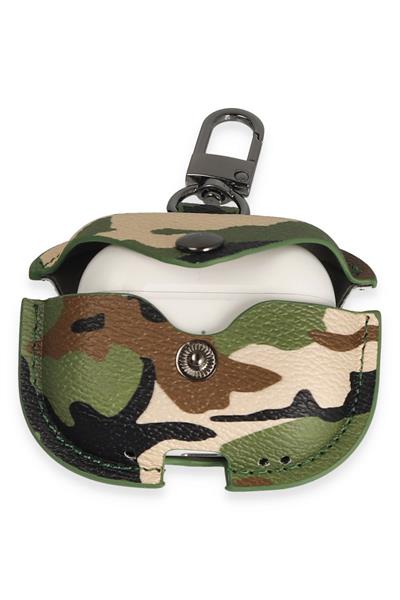 Apple Airpods Pro 2 (2.nesil) Çanta Kamuflaj Deri Kılıf - Yeşil