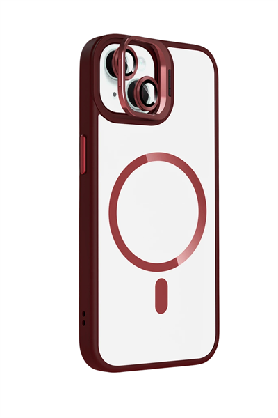 Apple iPhone 13 / iPhone 14 Remim Lensli MagSafe Standlı Darbe Korumalı Kılıf – Bordo