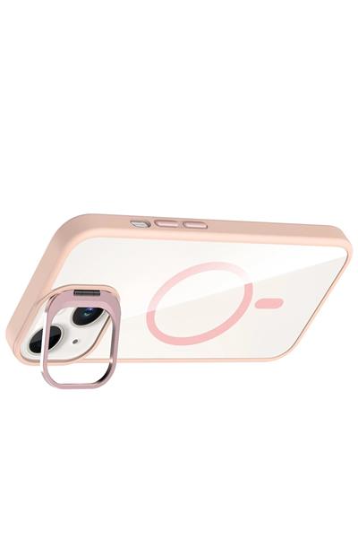Apple iPhone 13 / iPhone 14 Remim Lensli MagSafe Standlı Darbe Korumalı Kılıf – Pembe