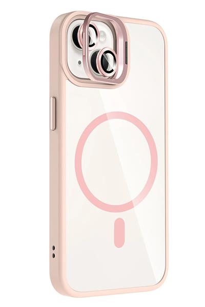 Apple iPhone 13 / iPhone 14 Remim Lensli MagSafe Standlı Darbe Korumalı Kılıf – Pembe