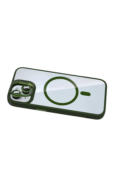 Apple iPhone 13 / iPhone 14 Remim Lensli MagSafe Standlı Darbe Korumalı Kılıf – Koyu Yeşil