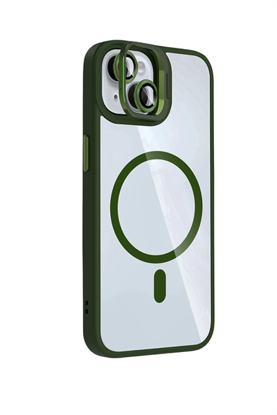 Apple iPhone 13 / iPhone 14 Remim Lensli MagSafe Standlı Darbe Korumalı Kılıf – Koyu Yeşil