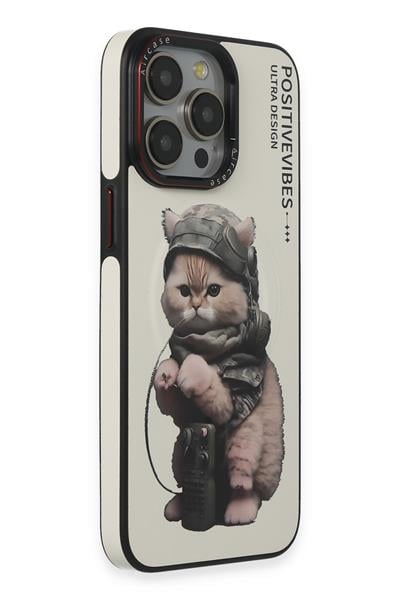 Apple iPhone 14 Pro Max Army Cat Magsafe Kapak - Beyaz