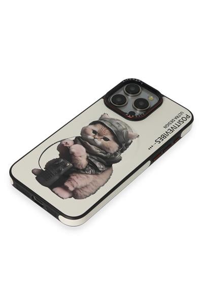 Apple iPhone 14 Pro Max Army Cat Magsafe Kapak - Beyaz