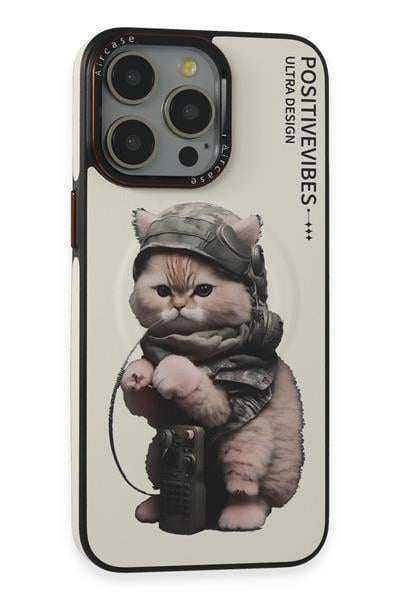 Apple iPhone 14 Pro Max Army Cat Magsafe Kapak - Beyaz