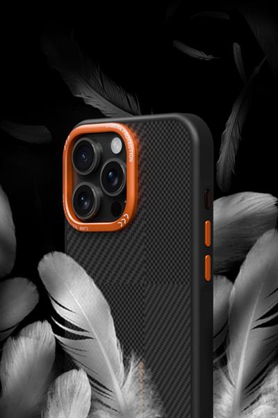 Apple iPhone 14 Pro Max Orange Karbon Magsafe Kapak - Turuncu