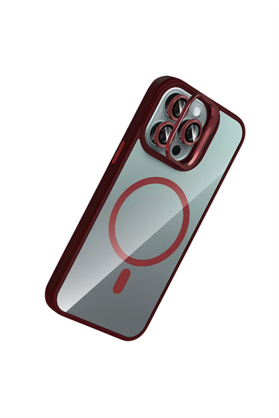 Apple iPhone 14 Pro Max Remim Lensli MagSafe Standlı Darbe Korumalı Kılıf – Bordo