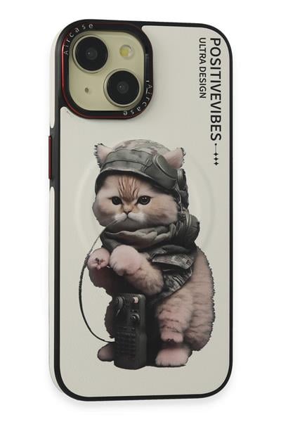 Apple iPhone 15 Army Cat Magsafe Kapak - Beyaz