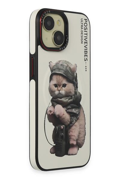 Apple iPhone 15 Army Cat Magsafe Kapak - Beyaz